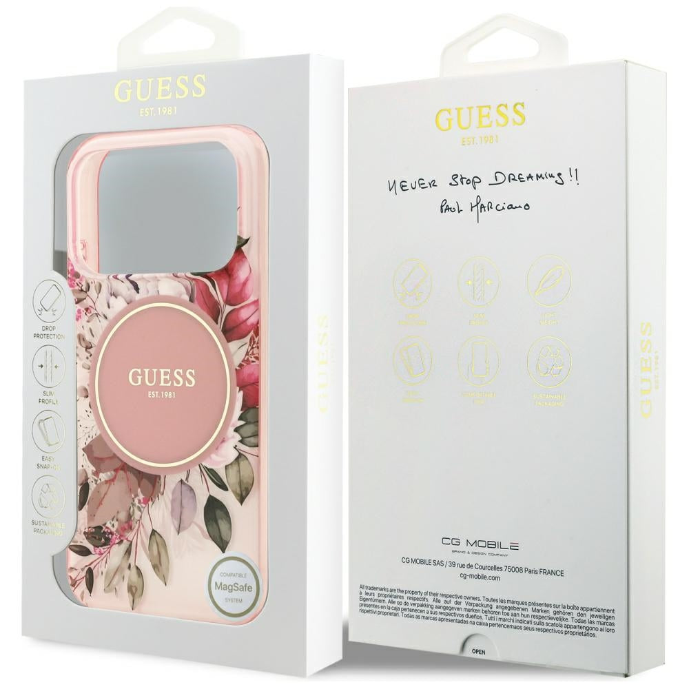 MagSafe hoesje voor Apple iPhone 17 Pro Max, Guess, IML Flower & Tonal Circle, Roze