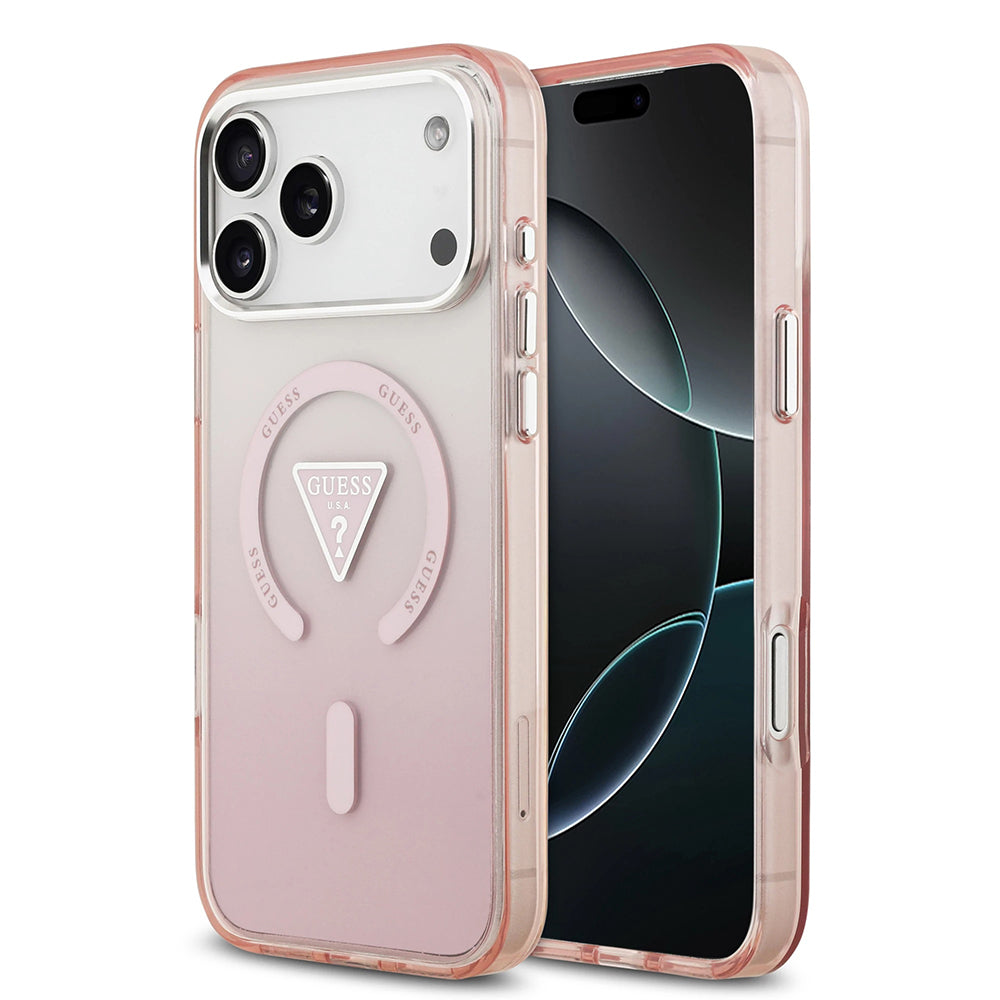 MagSafe hoesje voor Apple iPhone 17 Pro Max, Guess, IML Gradient Triangle Logo, Roze