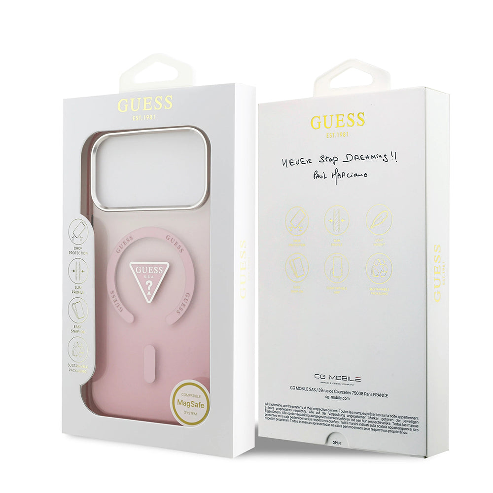 MagSafe hoesje voor Apple iPhone 17 Pro Max, Guess, IML Gradient Triangle Logo, Roze