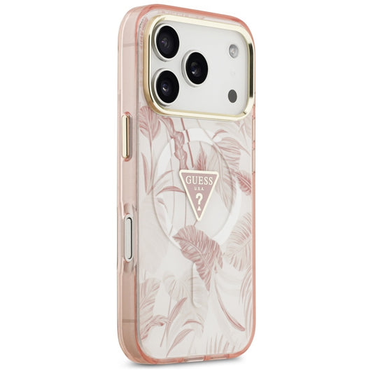 MagSafe Case for Apple iPhone 17 Pro Max, Guess, Jungle Tonal Triangle, Pink