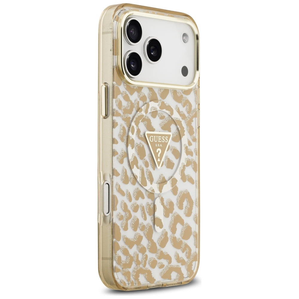 MagSafe hoesje voor Apple iPhone 17 Pro Max, Guess, Leopard Glitter, Bruin