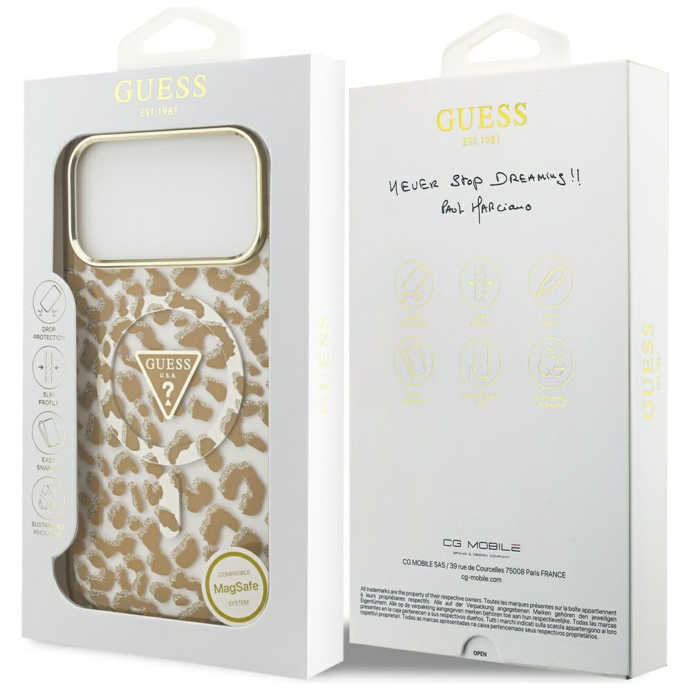 MagSafe hoesje voor Apple iPhone 17 Pro Max, Guess, Leopard Glitter, Bruin