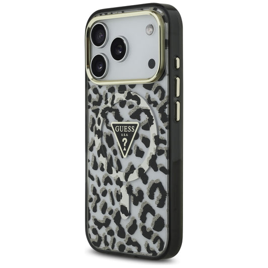 MagSafe hoesje voor Apple iPhone 17 Pro Max, Guess, Leopard Glitter, Zwart