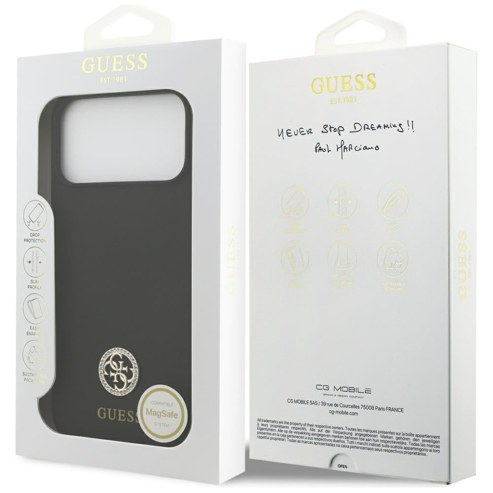 MagSafe hoesje voor Apple iPhone 17 Pro Max, Guess, Logo Strass 4G, Zwart