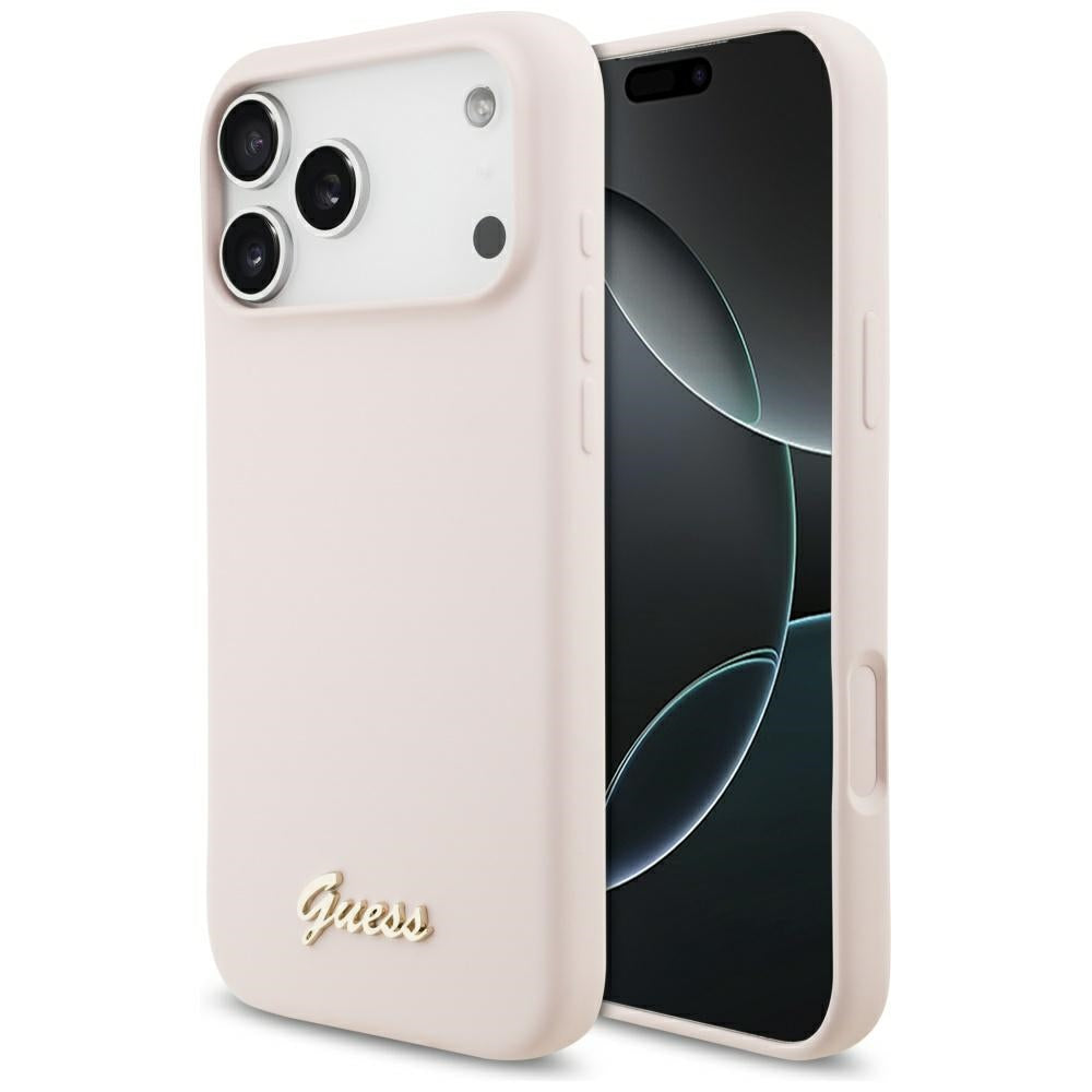 MagSafe hoesje voor Apple iPhone 17 Pro Max, Guess, Script Metal Logo, Lichtroze