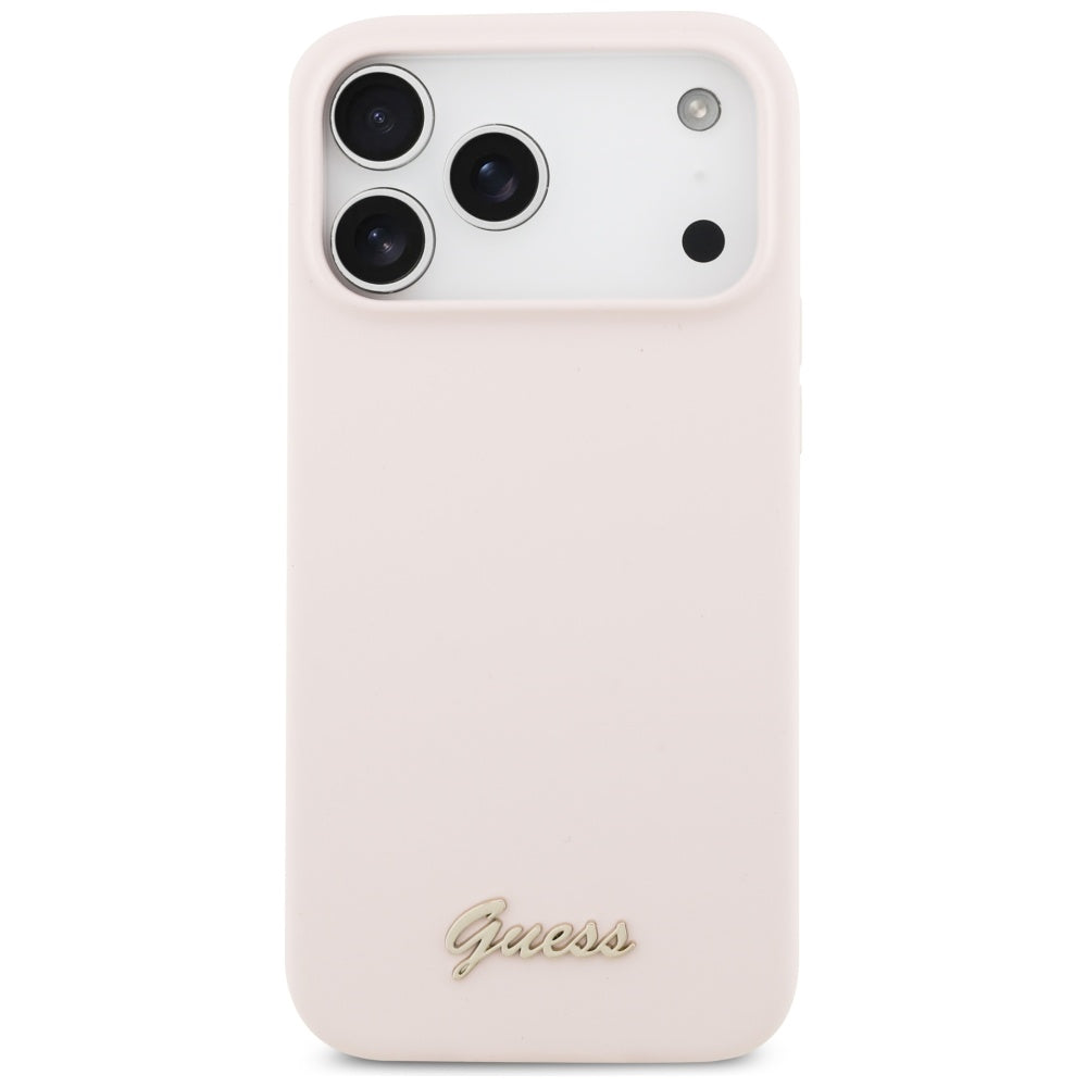 MagSafe hoesje voor Apple iPhone 17 Pro Max, Guess, Script Metal Logo, Lichtroze