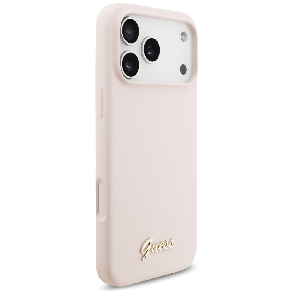 MagSafe hoesje voor Apple iPhone 17 Pro Max, Guess, Script Metal Logo, Lichtroze