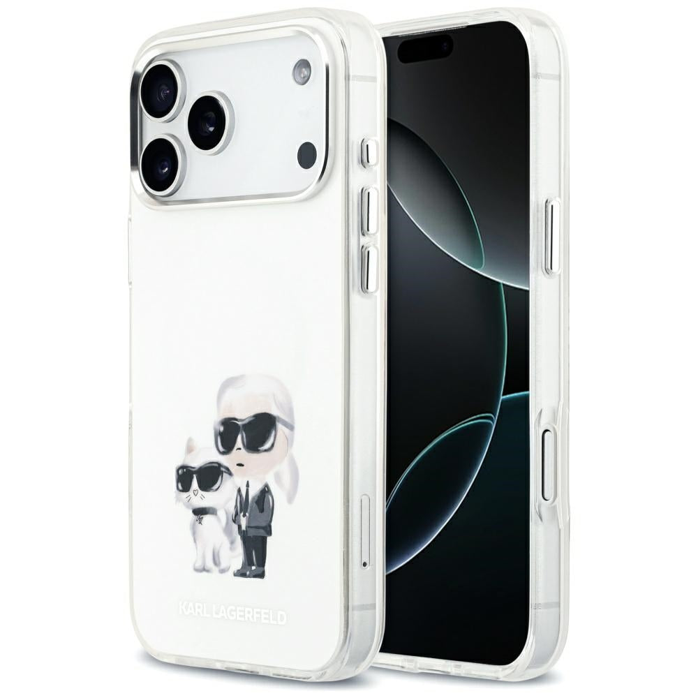 MagSafe hoesje voor Apple iPhone 17 Pro Max, Karl Lagerfeld, IML Aquarelle Logo Karl & Choupette, Wit