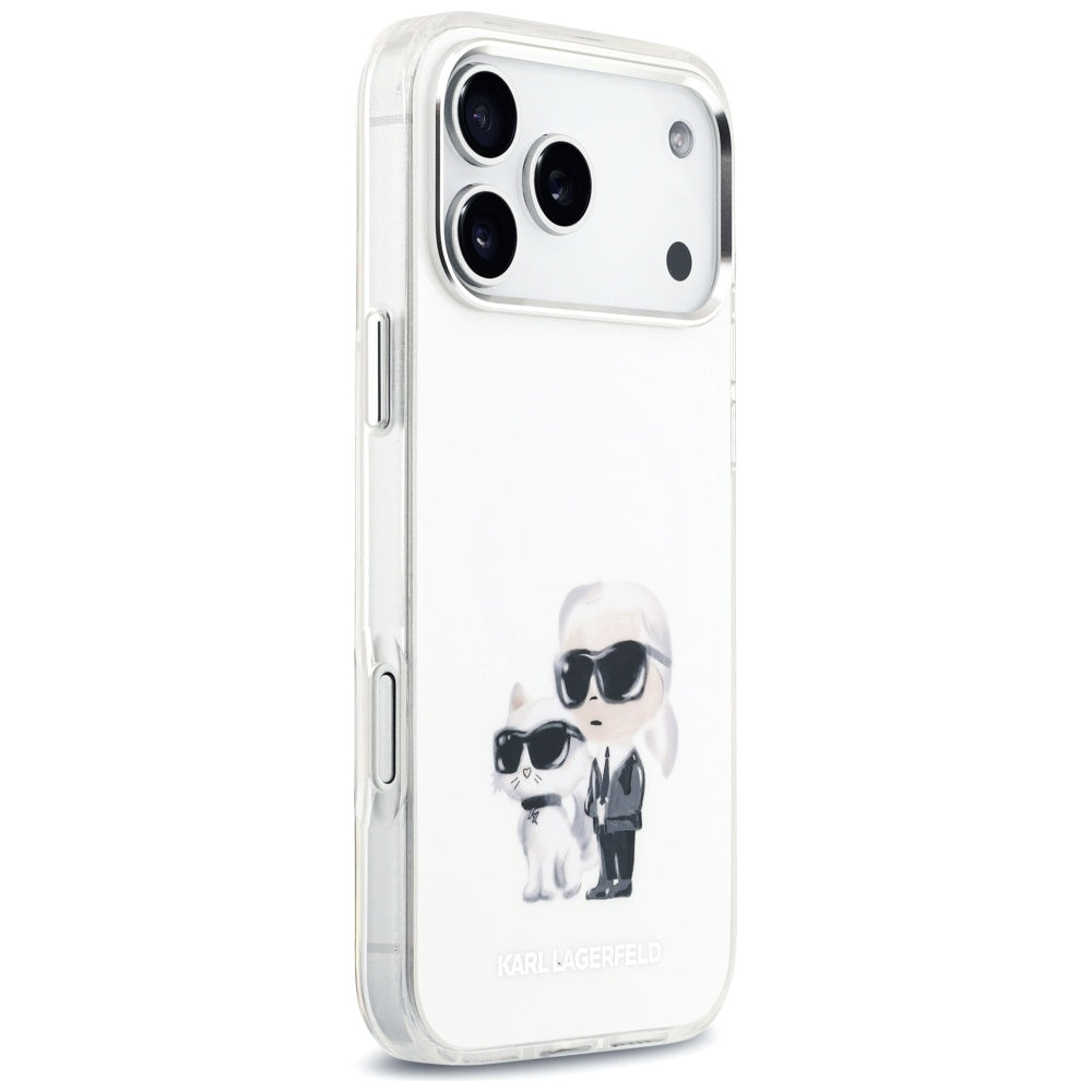 MagSafe hoesje voor Apple iPhone 17 Pro Max, Karl Lagerfeld, IML Aquarelle Logo Karl & Choupette, Wit