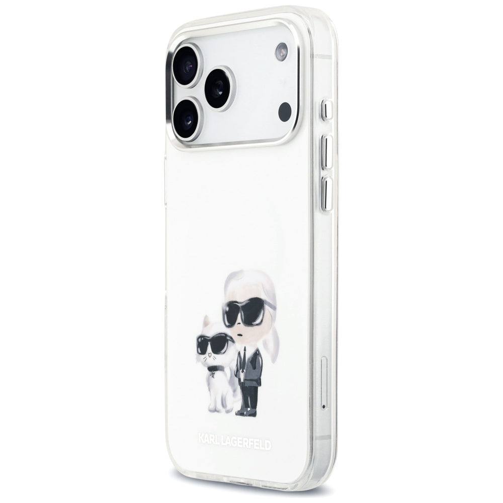 MagSafe hoesje voor Apple iPhone 17 Pro Max, Karl Lagerfeld, IML Aquarelle Logo Karl & Choupette, Wit