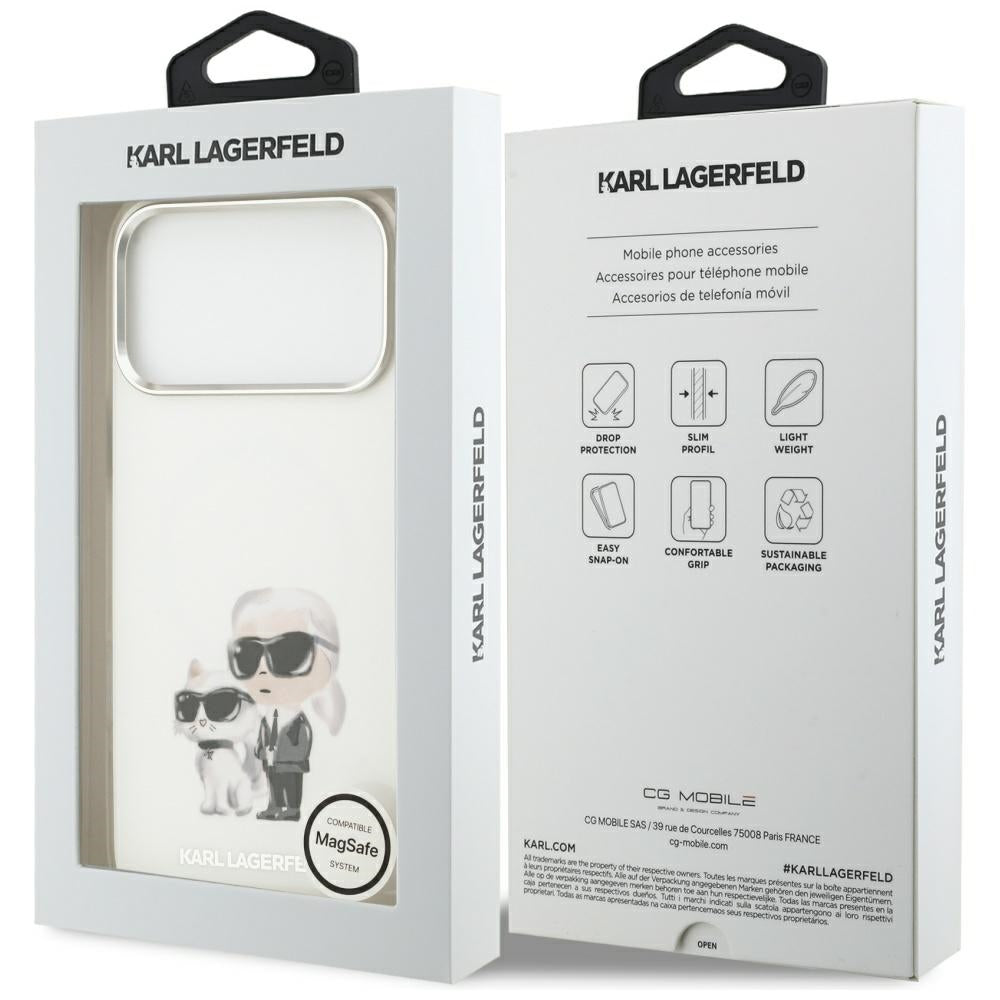 MagSafe hoesje voor Apple iPhone 17 Pro Max, Karl Lagerfeld, IML Aquarelle Logo Karl & Choupette, Wit