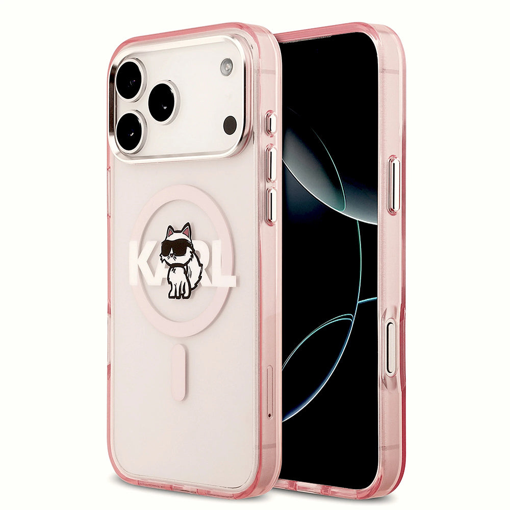 MagSafe hoesje voor Apple iPhone 17 Pro Max, Karl Lagerfeld, IML Sketch Logo Choupette, Roze