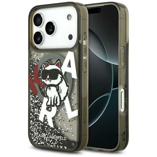 MagSafe hoes voor Apple iPhone 17 Pro Max, Karl Lagerfeld, Liquid Glitter Logo Choupette, Zwart