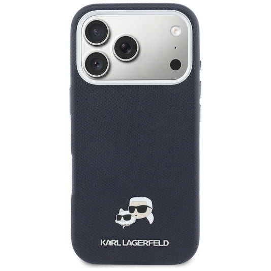 MagSafe hoesje voor Apple iPhone 17 Pro Max, Karl Lagerfeld, Saffiano Karl & Choupette Pins, Blauw