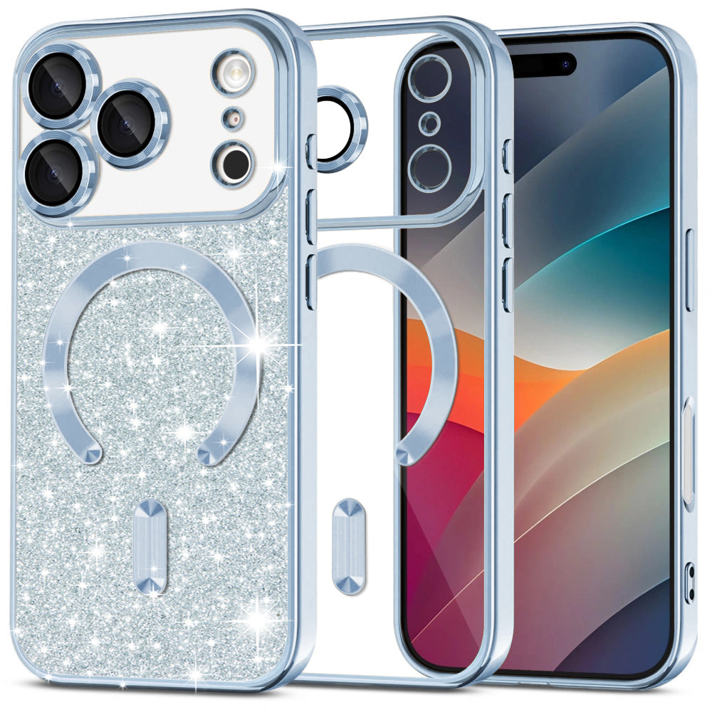 MagSafe hoesje voor Apple iPhone 17 Pro Max, Techsuit, Luxury Glitter, Blauw