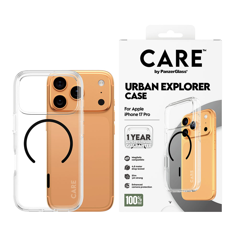 MagSafe hoesje voor Apple iPhone 17 Pro, PanzerGlass, Urban Explorer Care, Zwart Transparant