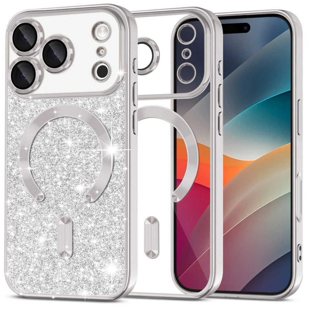 MagSafe Case for Apple iPhone 17 Pro, Techsuit, Luxury Glitter, Silver