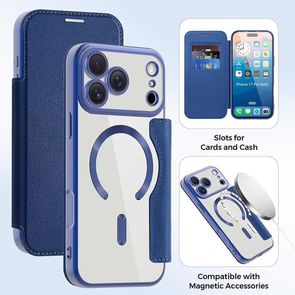 MagSafe hoes voor Apple iPhone 17 Pro, Techsuit, SmartMag Book, Blauw
