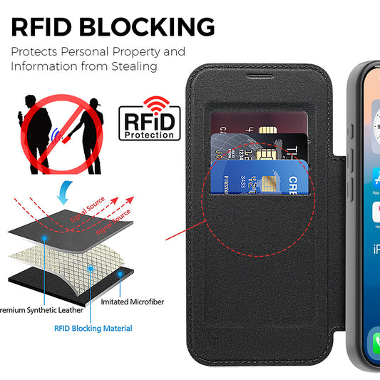 MagSafe hoes voor Apple iPhone 17 Pro, Techsuit, SmartMag Book, Zwart