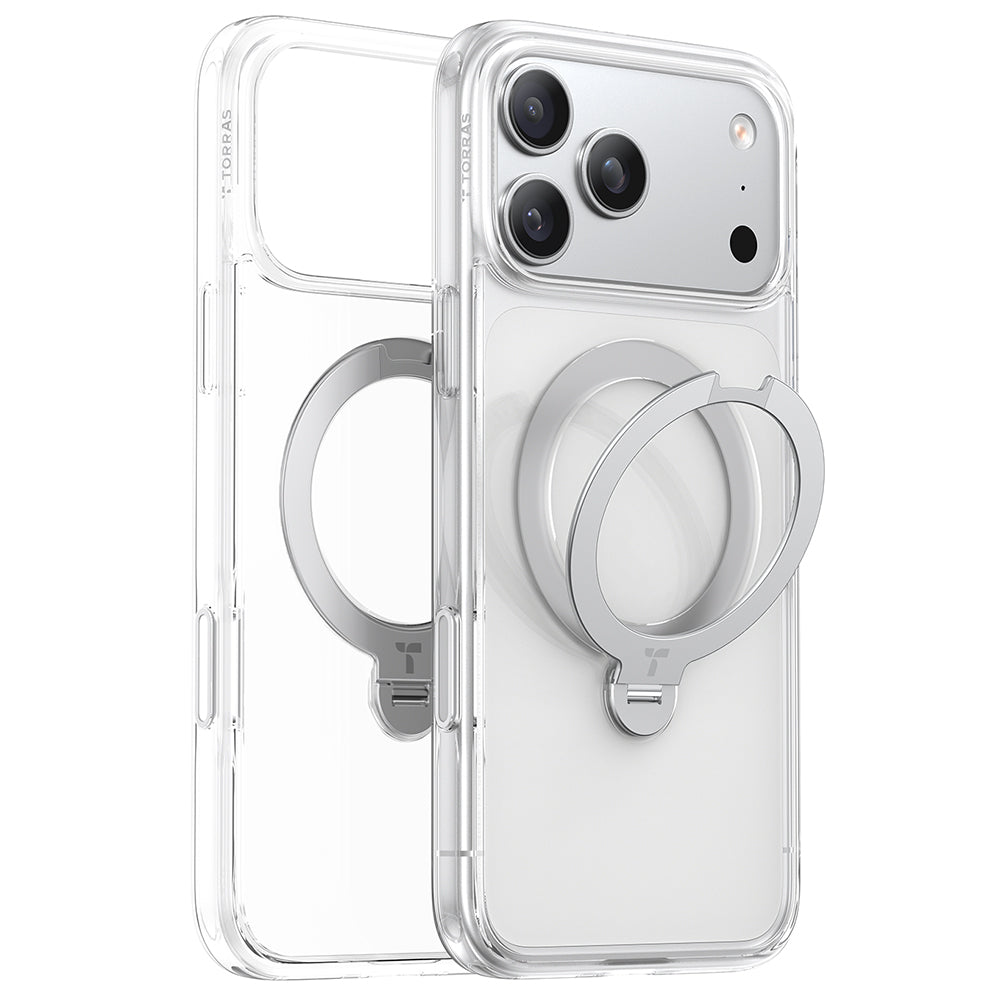 MagSafe hoesje voor Apple iPhone 17 Pro, Torras, Ostand Spin, Transparant