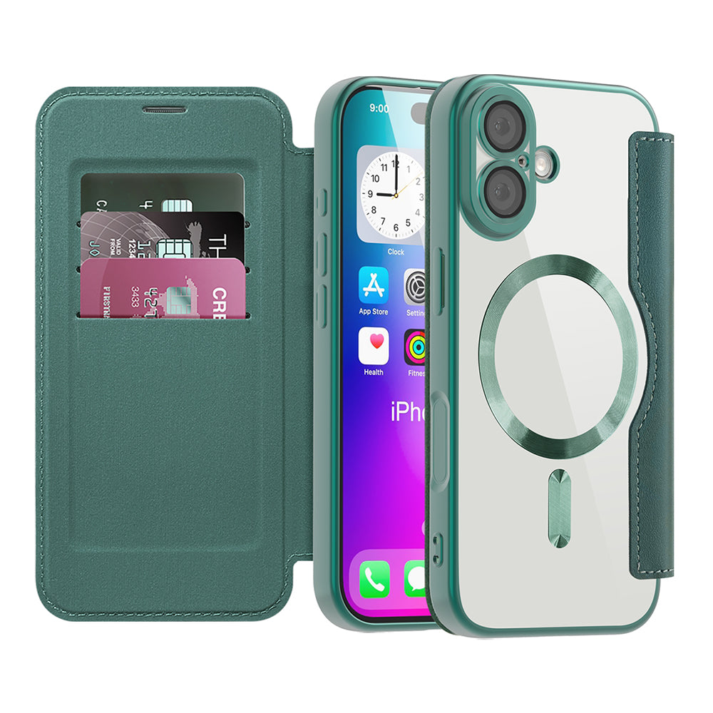 MagSafe Case for Apple iPhone 17, Techsuit, SmartMag Book, Green
