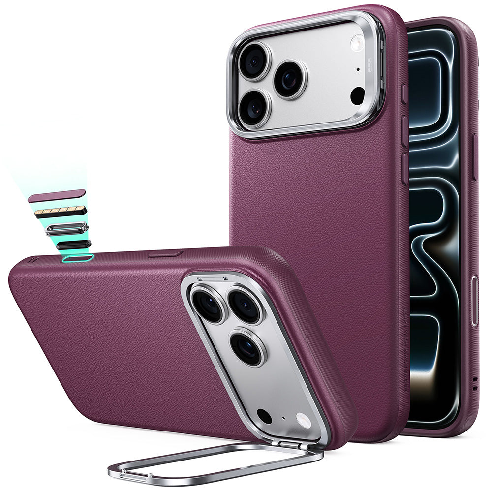 MagSafe-hoesje voor Apple iPhone 18 Pro / 17 Pro, ESR, Atelier met standaard, Donkerrood Satijn