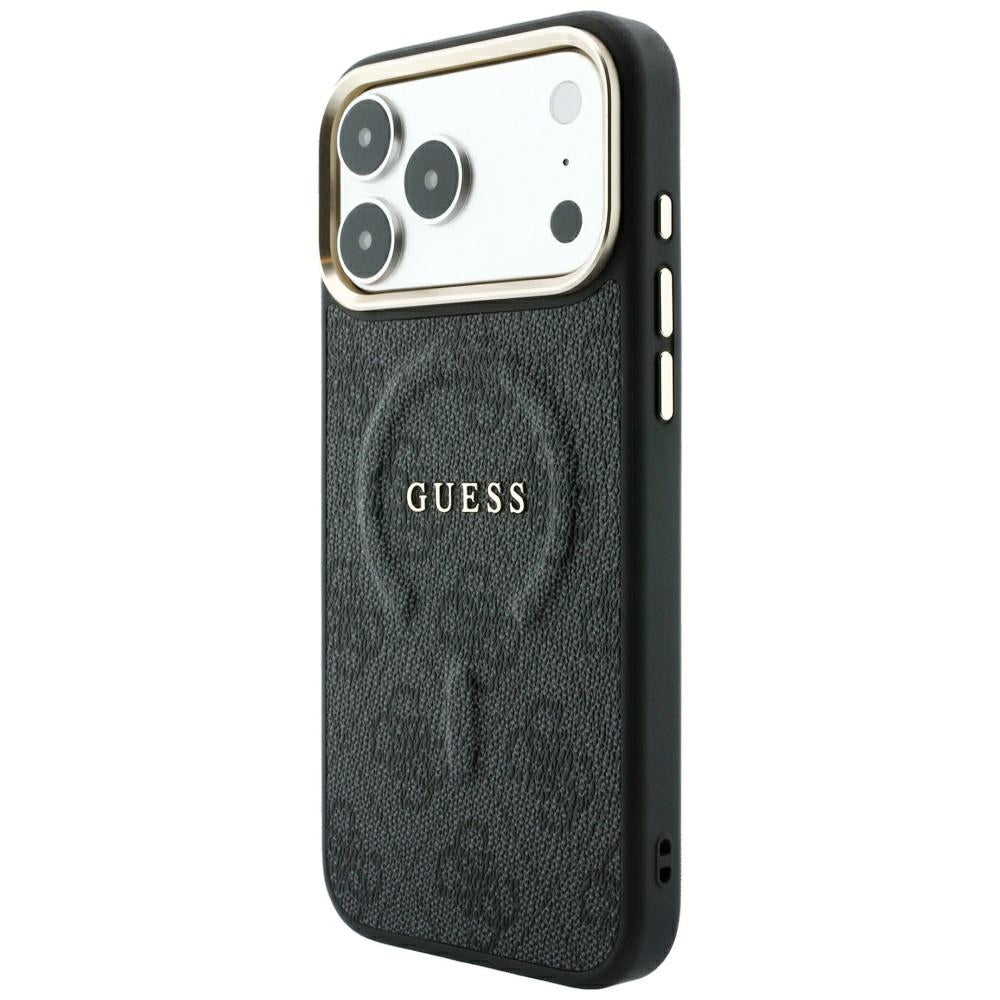 MagSafe-hoesje voor Apple iPhone 18 Pro / 17 Pro, Guess, 4G Embossed Classic, Zwart