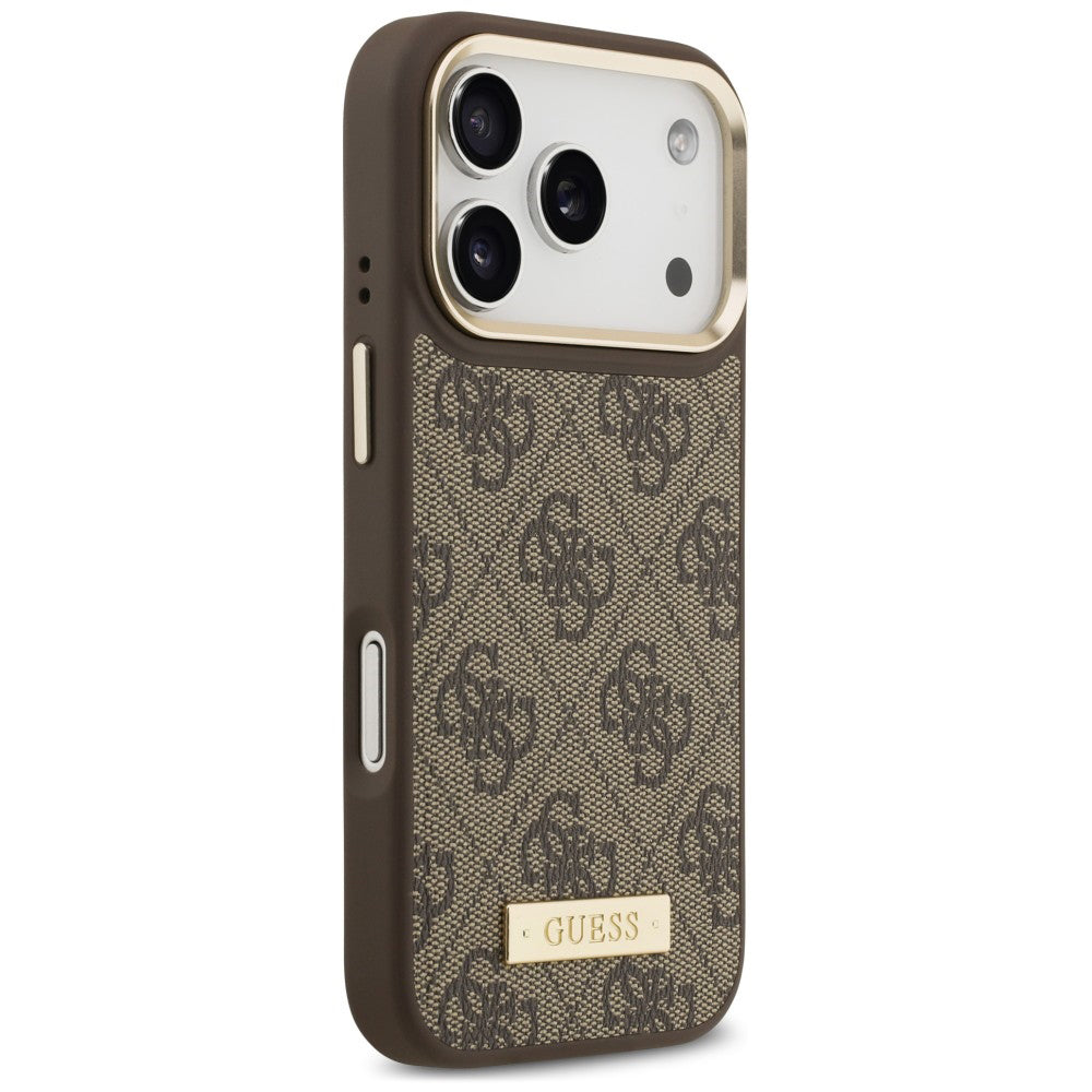 MagSafe-hoesje voor Apple iPhone 18 Pro / 17 Pro, Guess, 4G Logo Plate, bruin