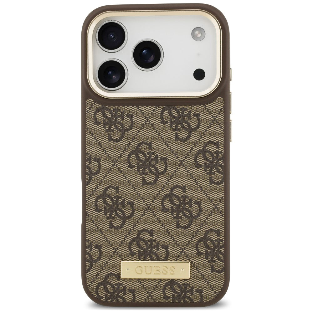 MagSafe-hoesje voor Apple iPhone 18 Pro / 17 Pro, Guess, 4G Logo Plate, bruin