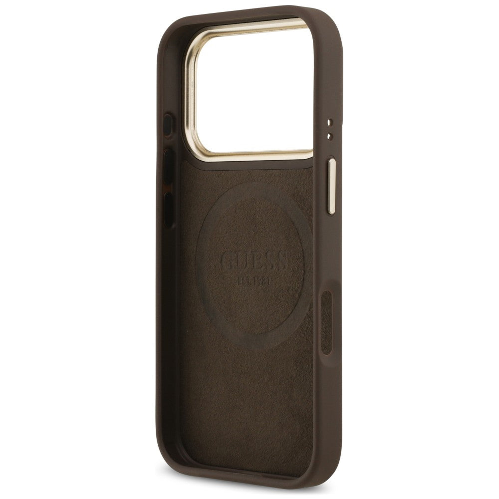 MagSafe-hoesje voor Apple iPhone 18 Pro / 17 Pro, Guess, 4G Logo Plate, bruin