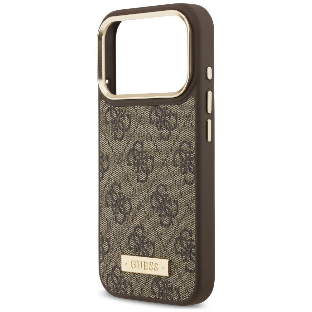 MagSafe-hoesje voor Apple iPhone 18 Pro / 17 Pro, Guess, 4G Logo Plate, bruin