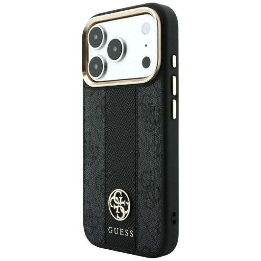 MagSafe-hoesje voor Apple iPhone 18 Pro / 17 Pro, Guess, 4G Stripe Round Classic Logo, Zwart