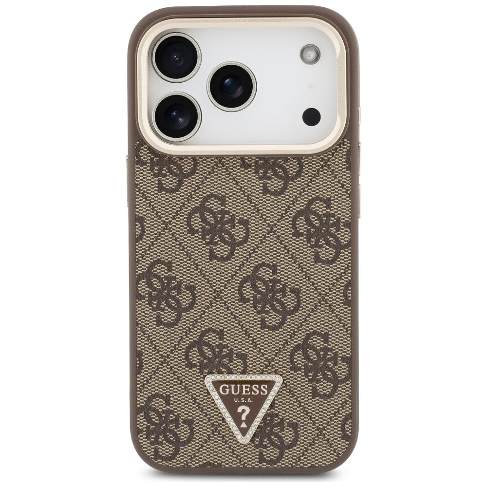 MagSafe-hoesje voor Apple iPhone 18 Pro / 17 Pro, Guess, 4G Triangle Logo & Camera-standaard, bruin