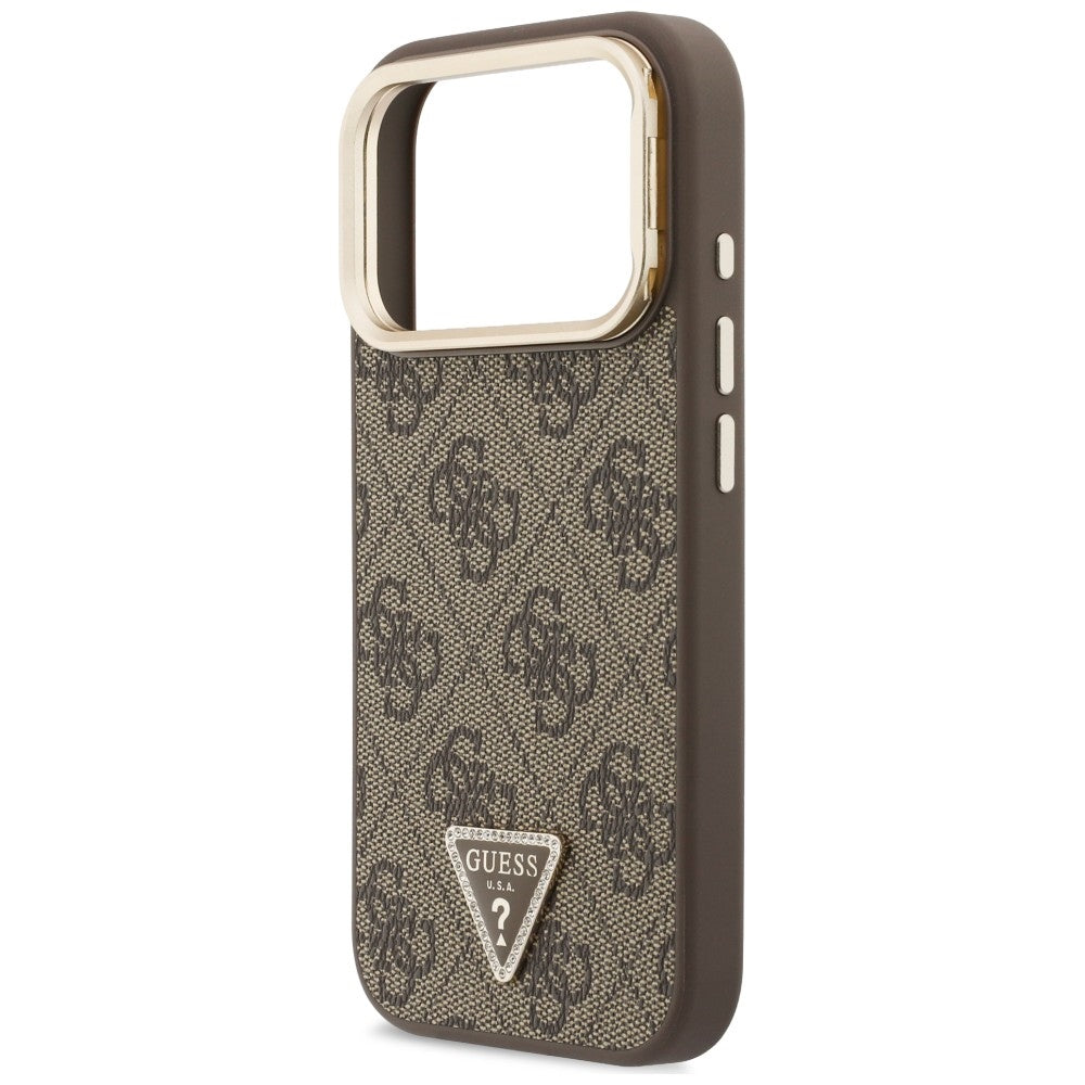 MagSafe-hoesje voor Apple iPhone 18 Pro / 17 Pro, Guess, 4G Triangle Logo & Camera-standaard, bruin
