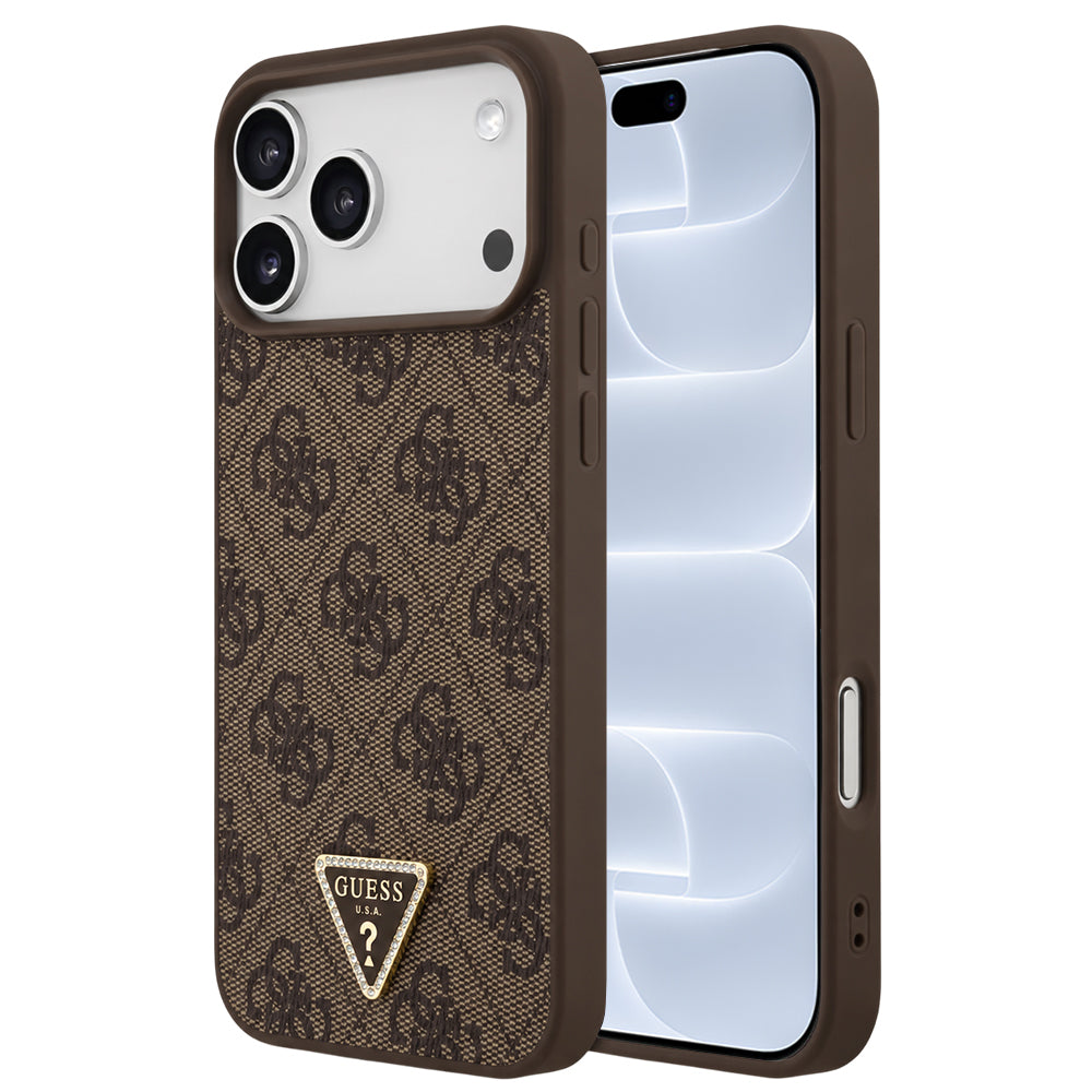MagSafe-hoesje voor Apple iPhone 18 Pro / 17 Pro, Guess, 4G Triangle Strass, Bruin