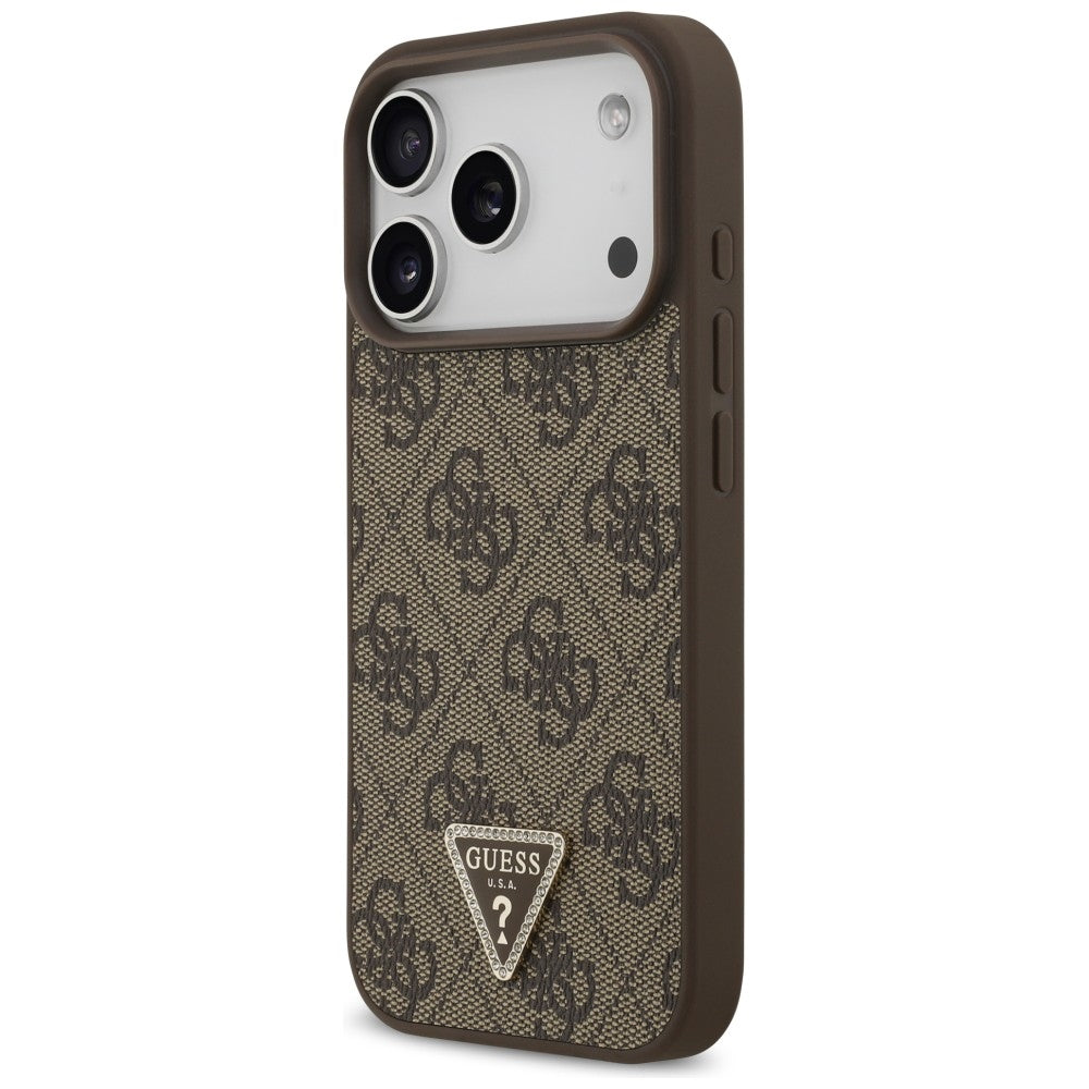 MagSafe-hoesje voor Apple iPhone 18 Pro / 17 Pro, Guess, 4G Triangle Strass, Bruin