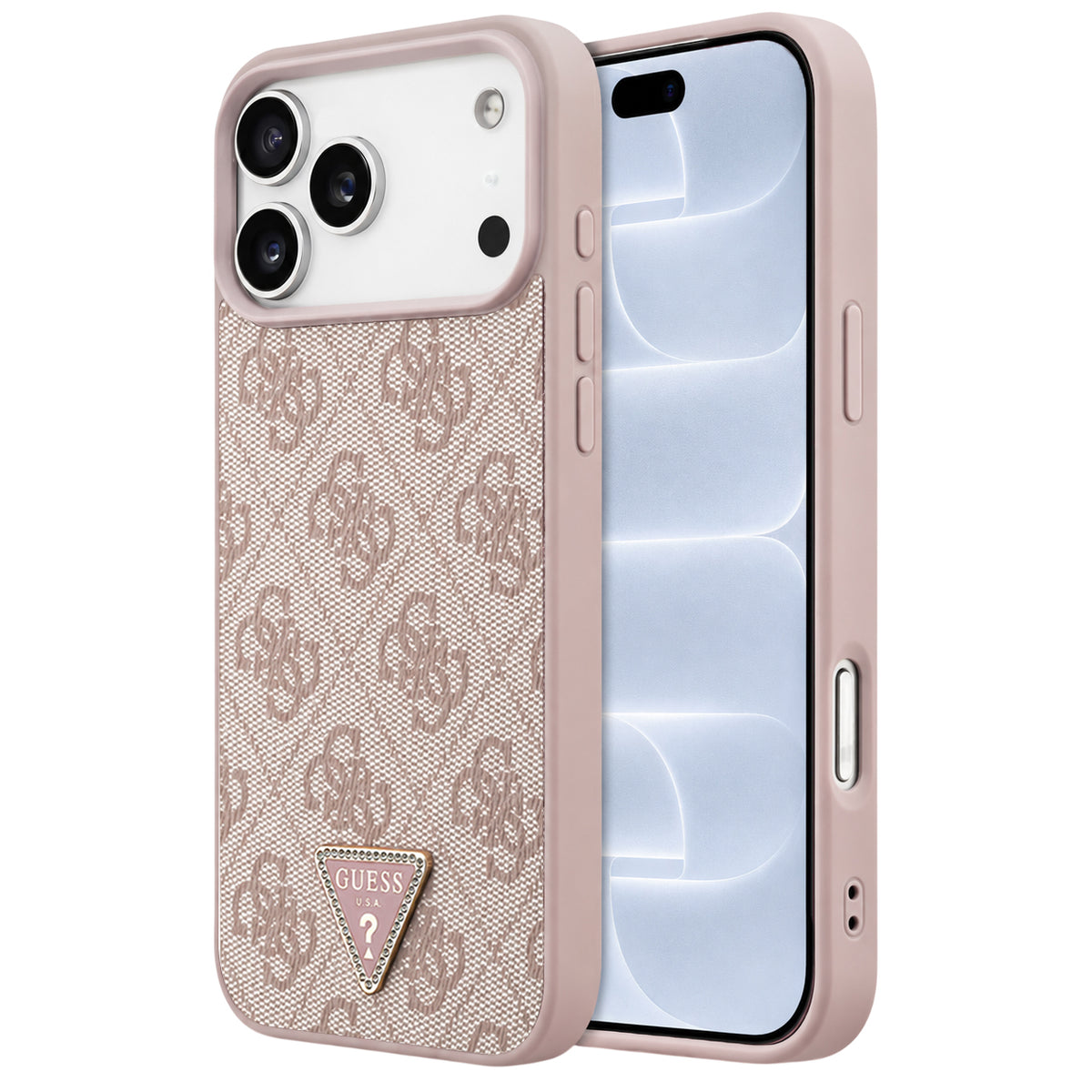 MagSafe-hoesje voor Apple iPhone 18 Pro / 17 Pro, Guess, 4G Triangle Strass, Roze
