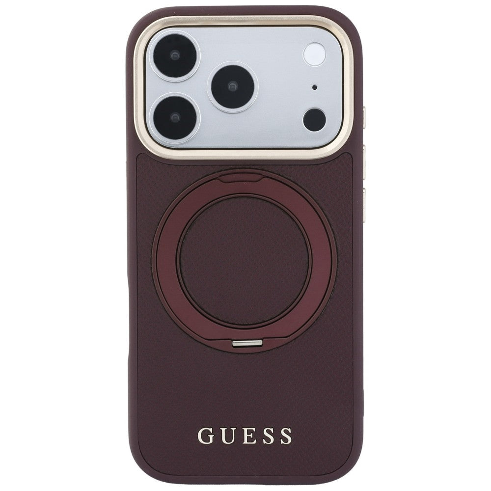 MagSafe Case for Apple iPhone 18 Pro / 17 Pro, Guess Grained Ring Stand 360 Classic, Burgundy