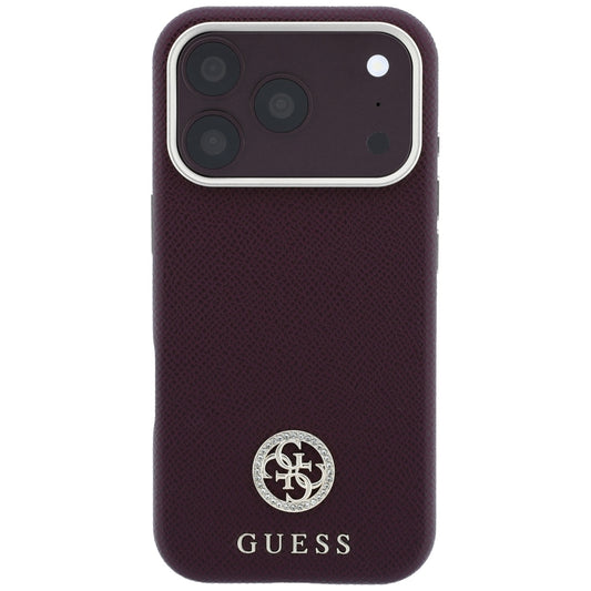 MagSafe-hoesje voor Apple iPhone 18 Pro / 17 Pro, Guess, Korrelige Ronde Strass Logo, Kastanjebruin