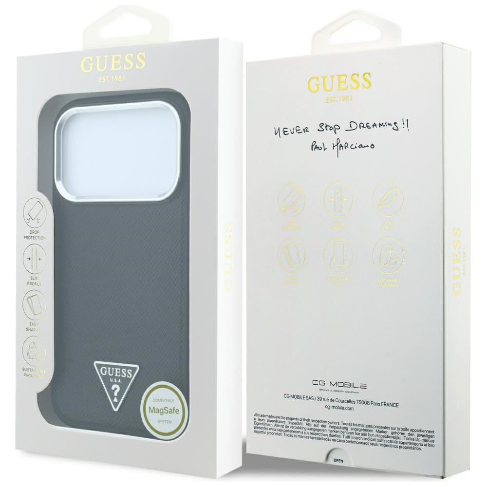 MagSafe Case for Apple iPhone 18 Pro / 17 Pro, Guess, Grained Triangle Logo, Black