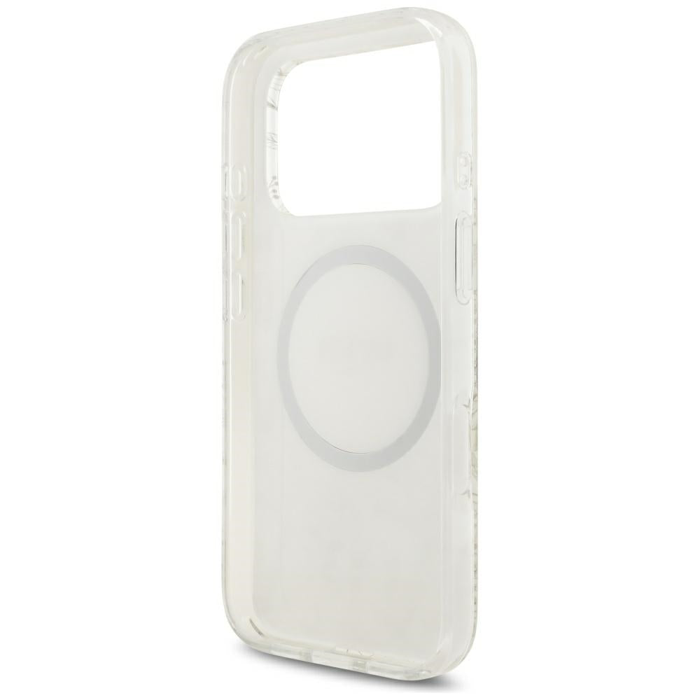 MagSafe-hoes voor Apple iPhone 18 Pro / 17 Pro, Guess, IML Flowers verguld met parelriem, wit