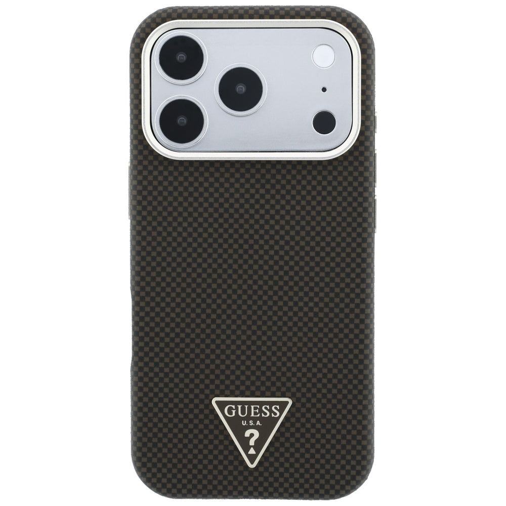 MagSafe-hoesje voor Apple iPhone 18 Pro / 17 Pro, Guess, Kevlar Driehoek Logo, Bruin