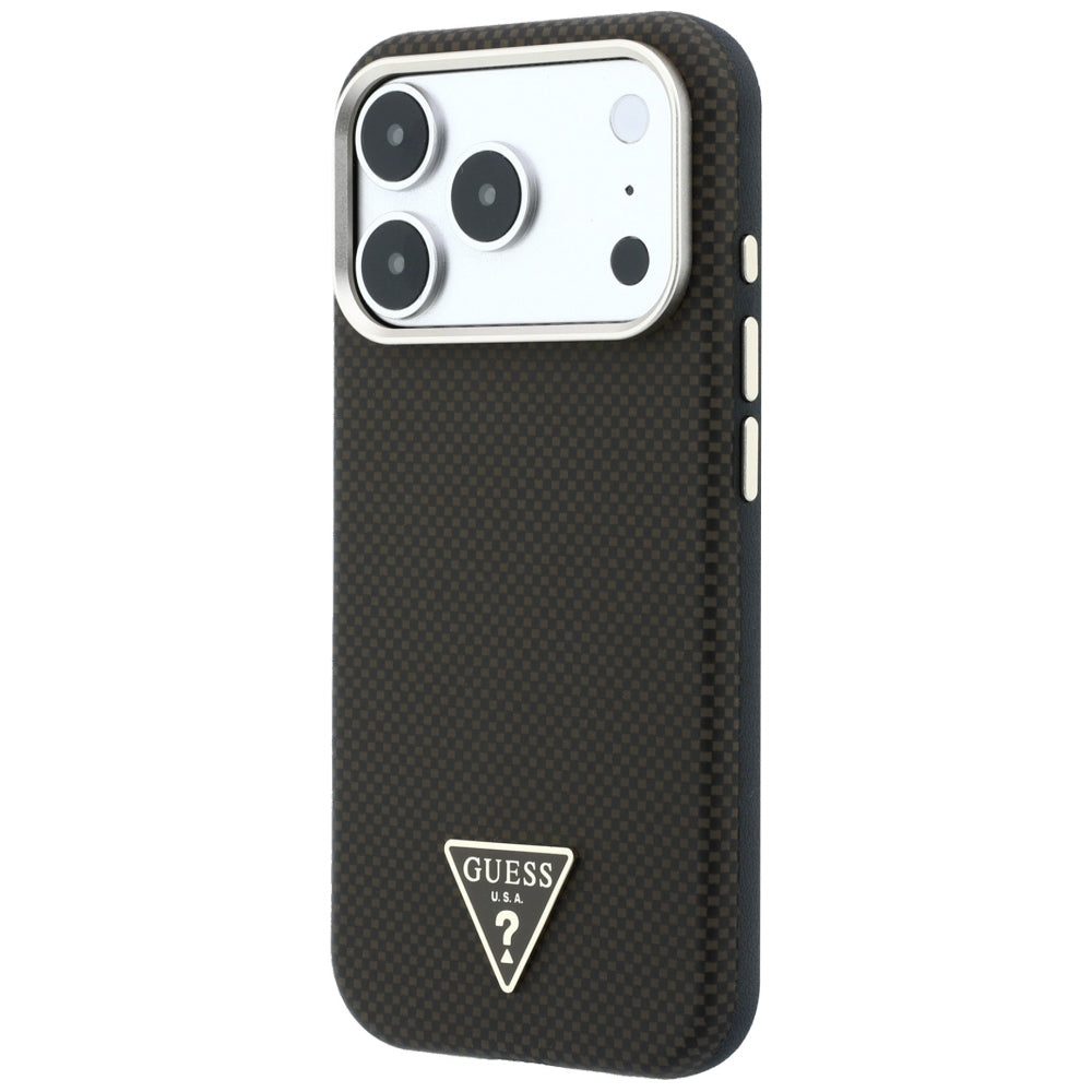 MagSafe-hoesje voor Apple iPhone 18 Pro / 17 Pro, Guess, Kevlar Driehoek Logo, Bruin