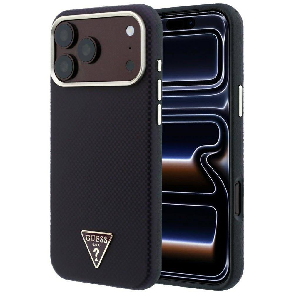 MagSafe-hoesje voor Apple iPhone 18 Pro / 17 Pro, Guess, Kevlar Driehoek Logo, Bordeaux