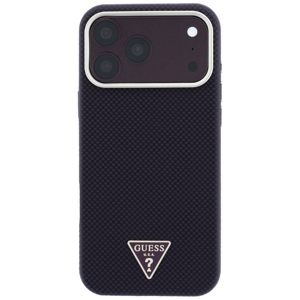 MagSafe-hoesje voor Apple iPhone 18 Pro / 17 Pro, Guess, Kevlar Driehoek Logo, Bordeaux