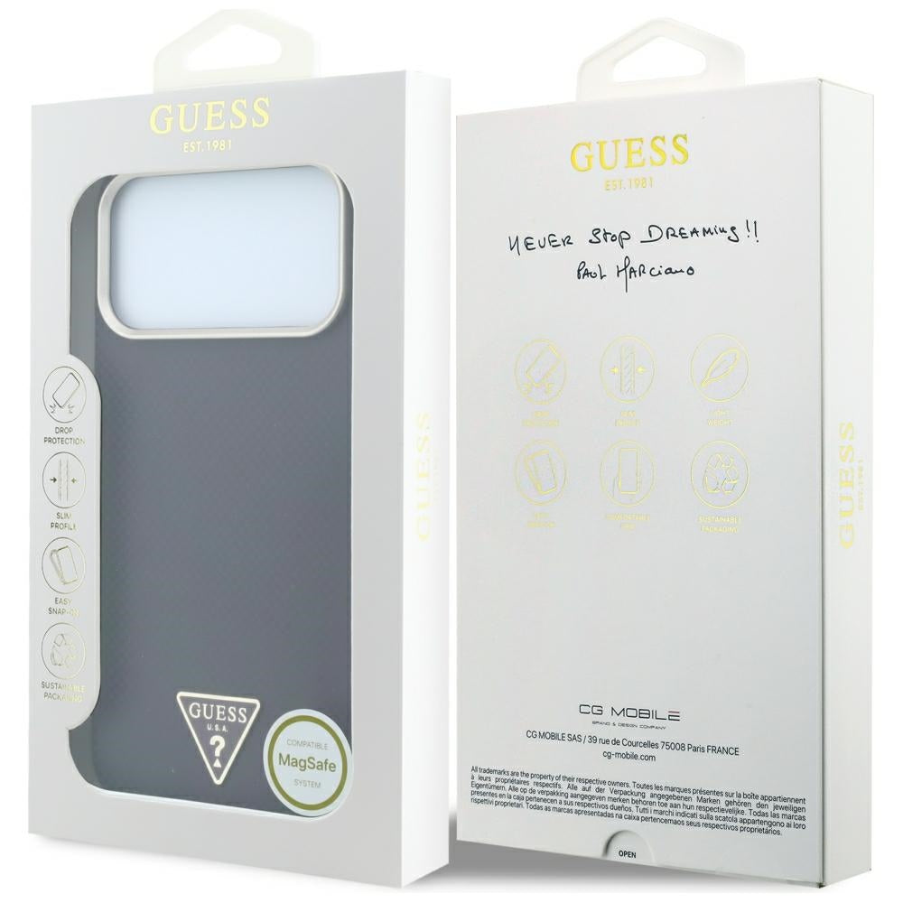 MagSafe-hoesje voor Apple iPhone 18 Pro / 17 Pro, Guess, Kevlar Driehoek Logo, Bordeaux
