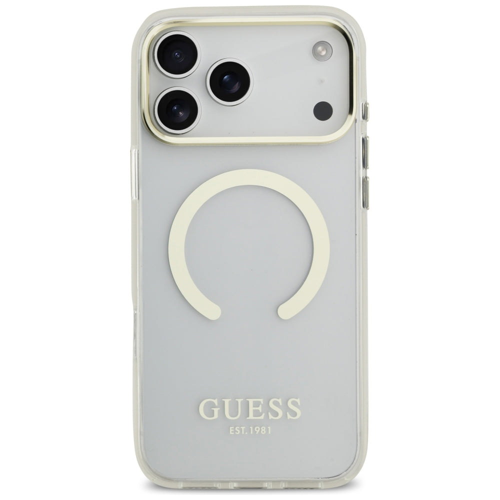 MagSafe-hoesje voor Apple iPhone 18 Pro / 17 Pro, Guess, Metal Outline, Goudkleurig