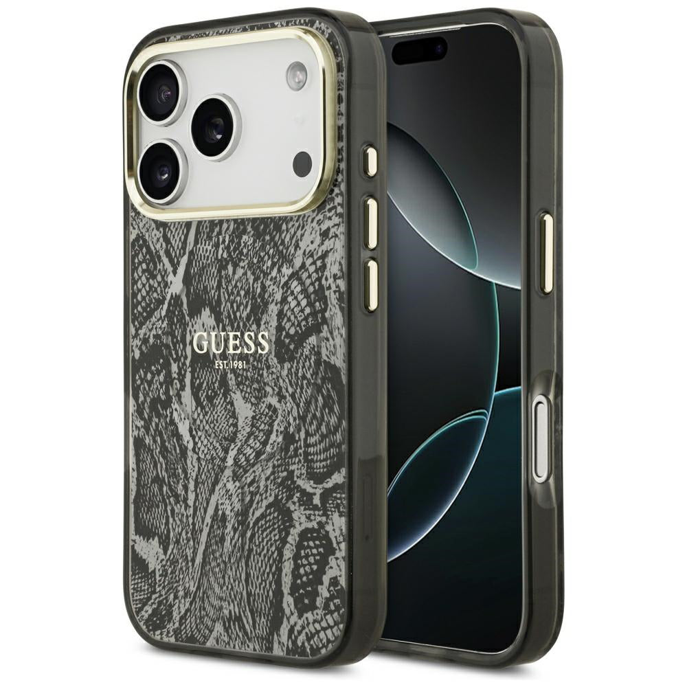 MagSafe-hoesje voor Apple iPhone 18 Pro / 17 Pro, Guess, Pythonpatroon, Zwart