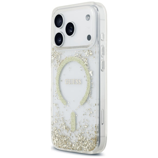 MagSafe-hoesje voor Apple iPhone 18 Pro / 17 Pro, Guess, Resin Bottom Glitter, Goudkleurig