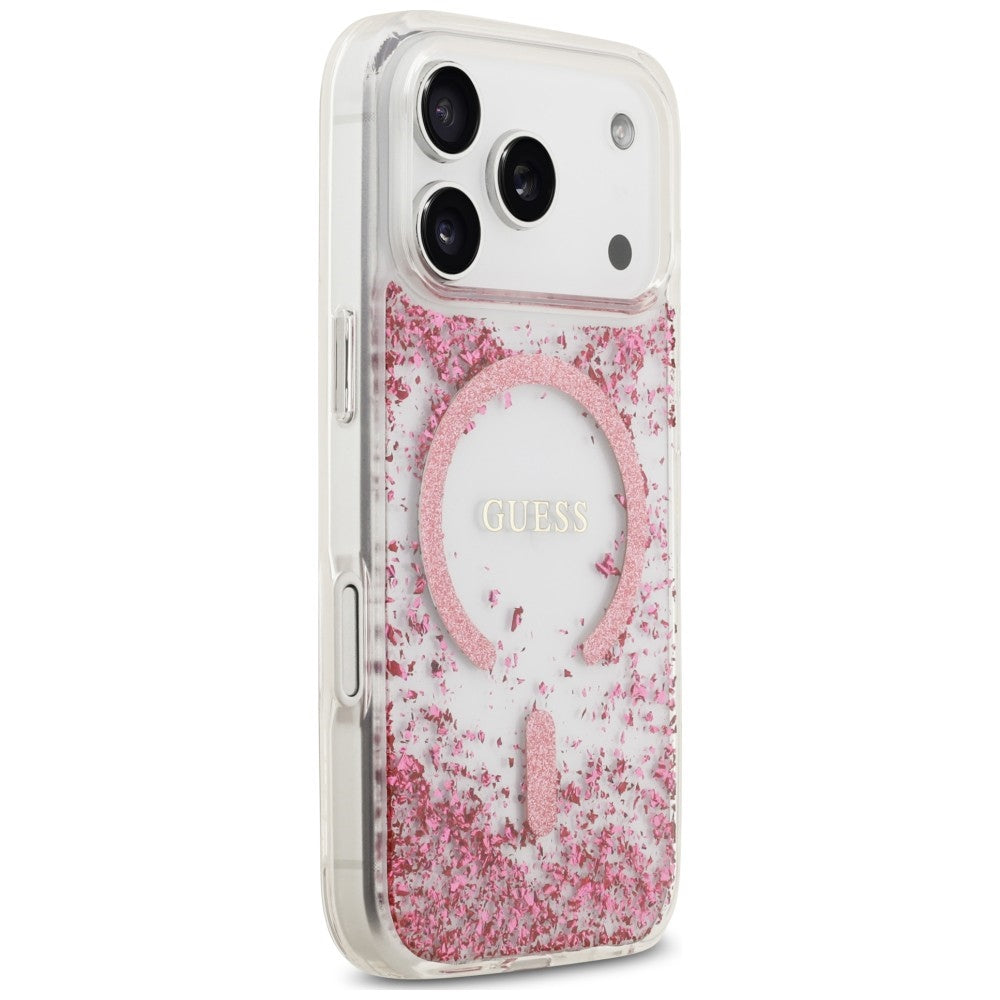 MagSafe-hoesje voor Apple iPhone 18 Pro / 17 Pro, Guess, Resin Bottom Glitter, Roze